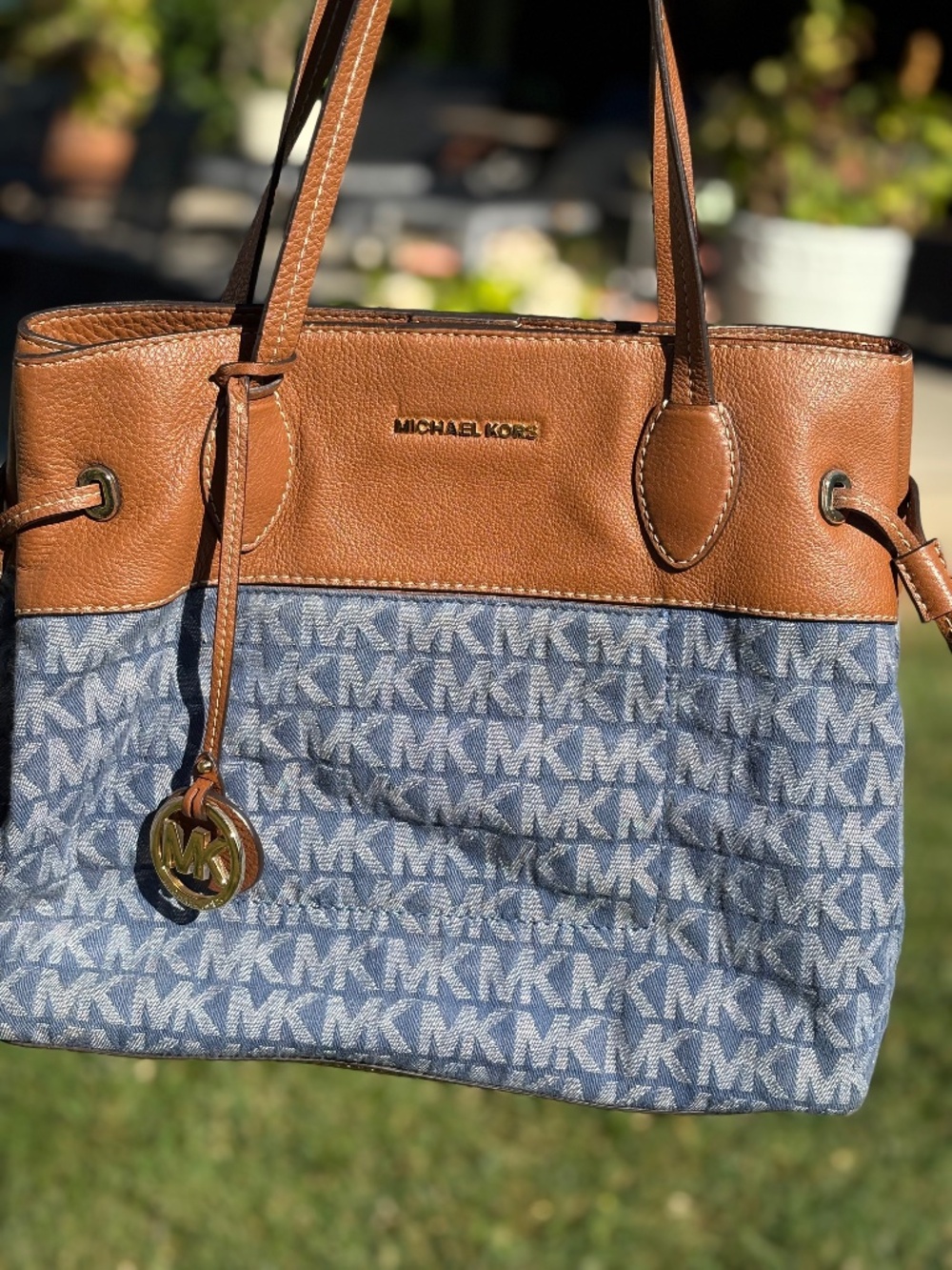 Michael Kors Marina Leather/Denim MK Logo bag